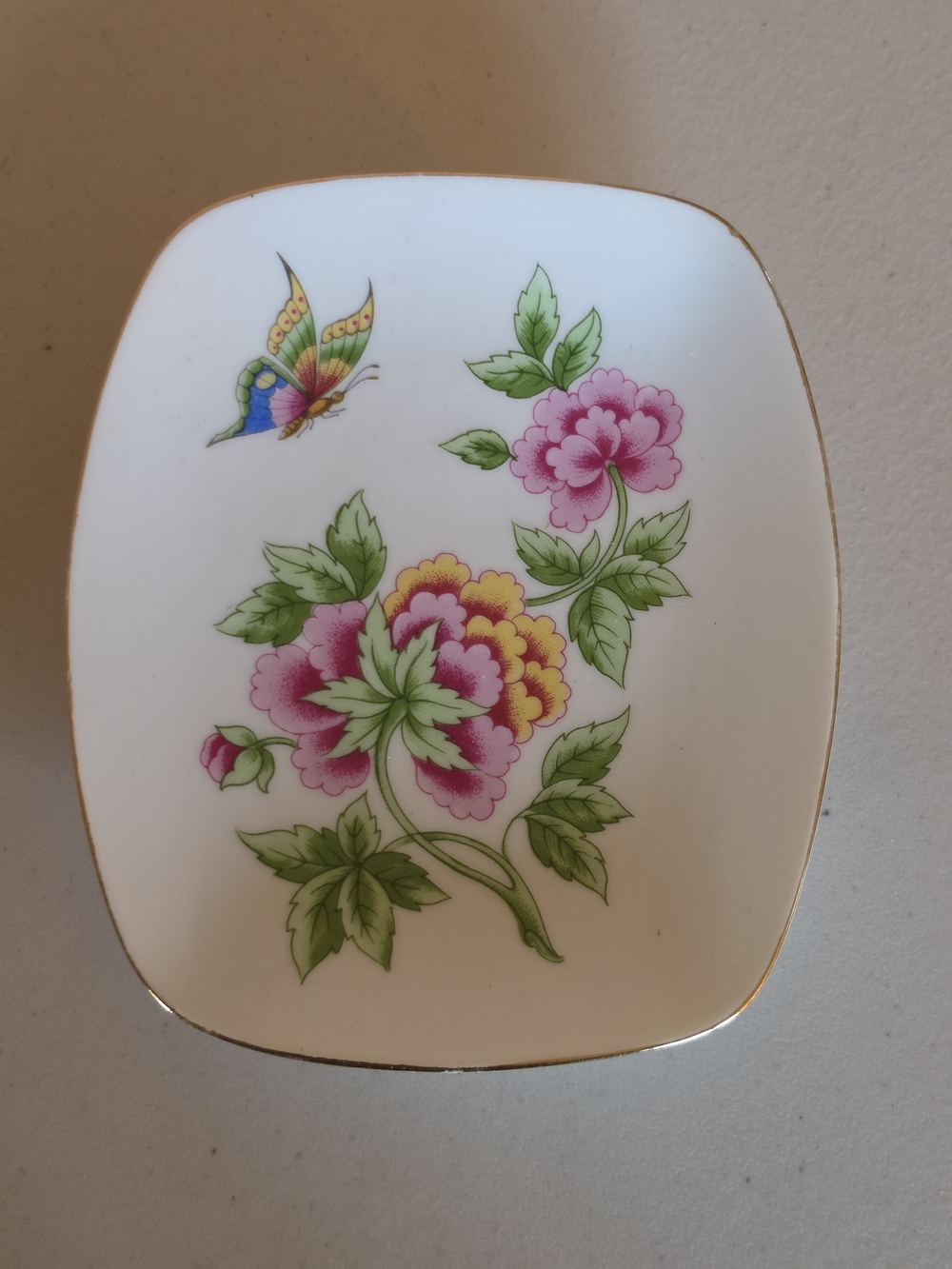 Hollohaza Porcelain Floral Catchall Dish Butterfly And Flowers Hungary - Picture 5 of 6
